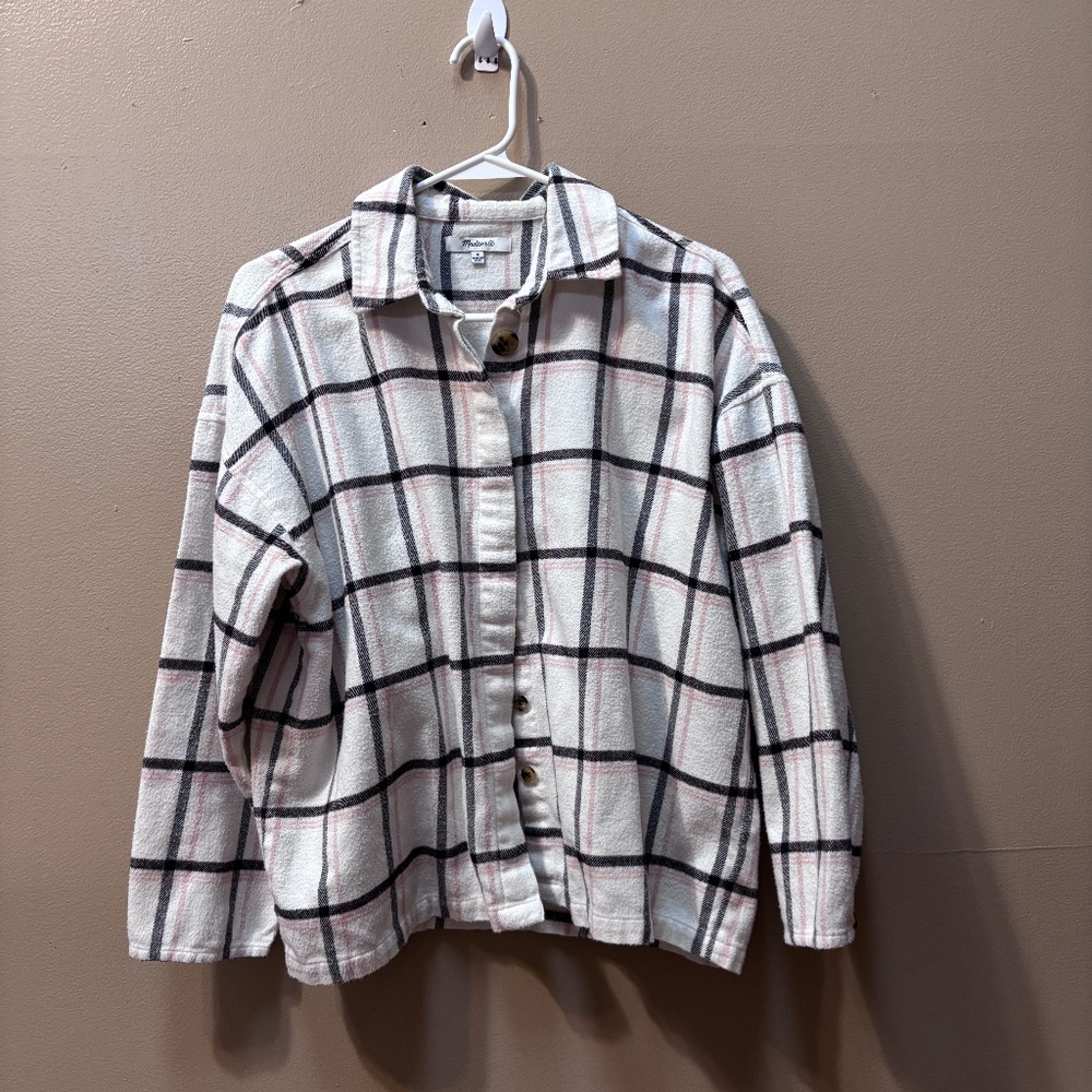 Madewell Long Sleeve Button Down Checked Shirt Pink, White, Black Size M